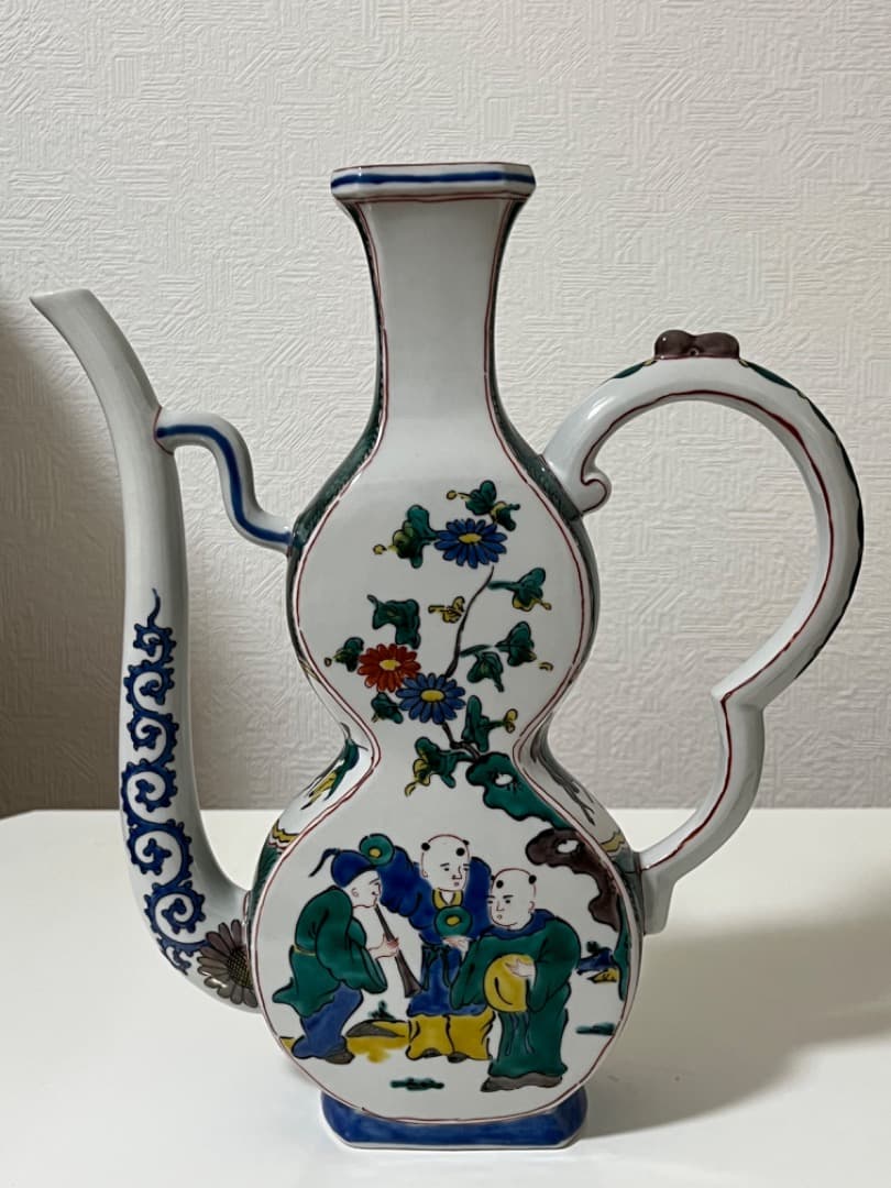 中国美術　唐人　山水　九谷焼　九谷風赤絵飾り水差/1個