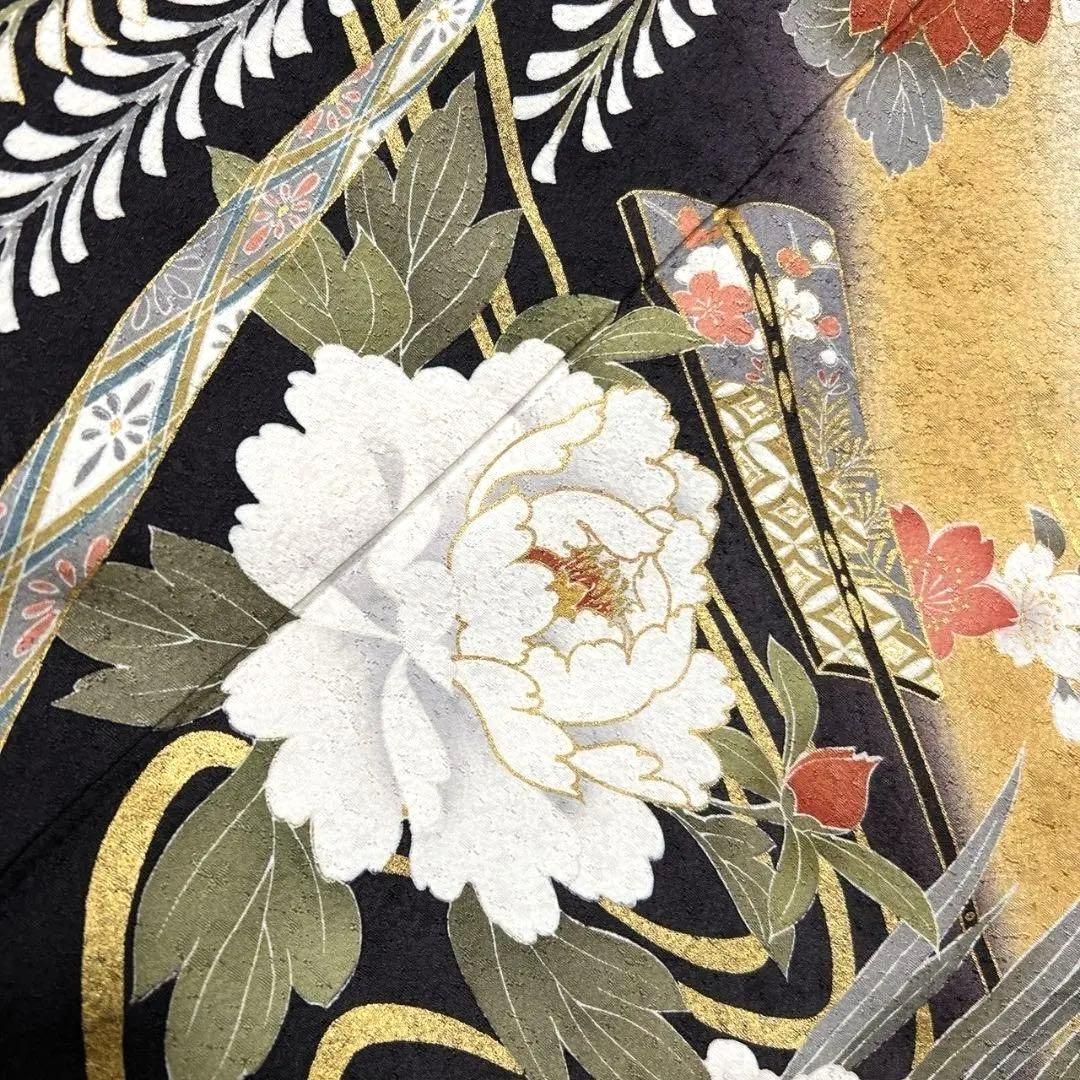 金駒刺繍　金彩　鞠　熨斗　藤　牡丹　菊花　振袖　晴れの日 着物 032a p