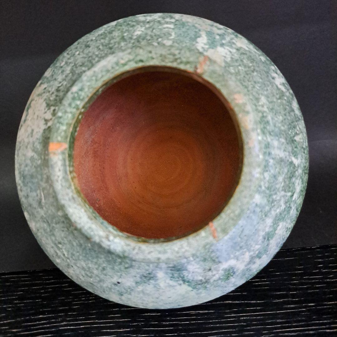 お値下げ中　　発掘品　中国古玩　後漢　一世紀頃　　銀化小壺　緑釉