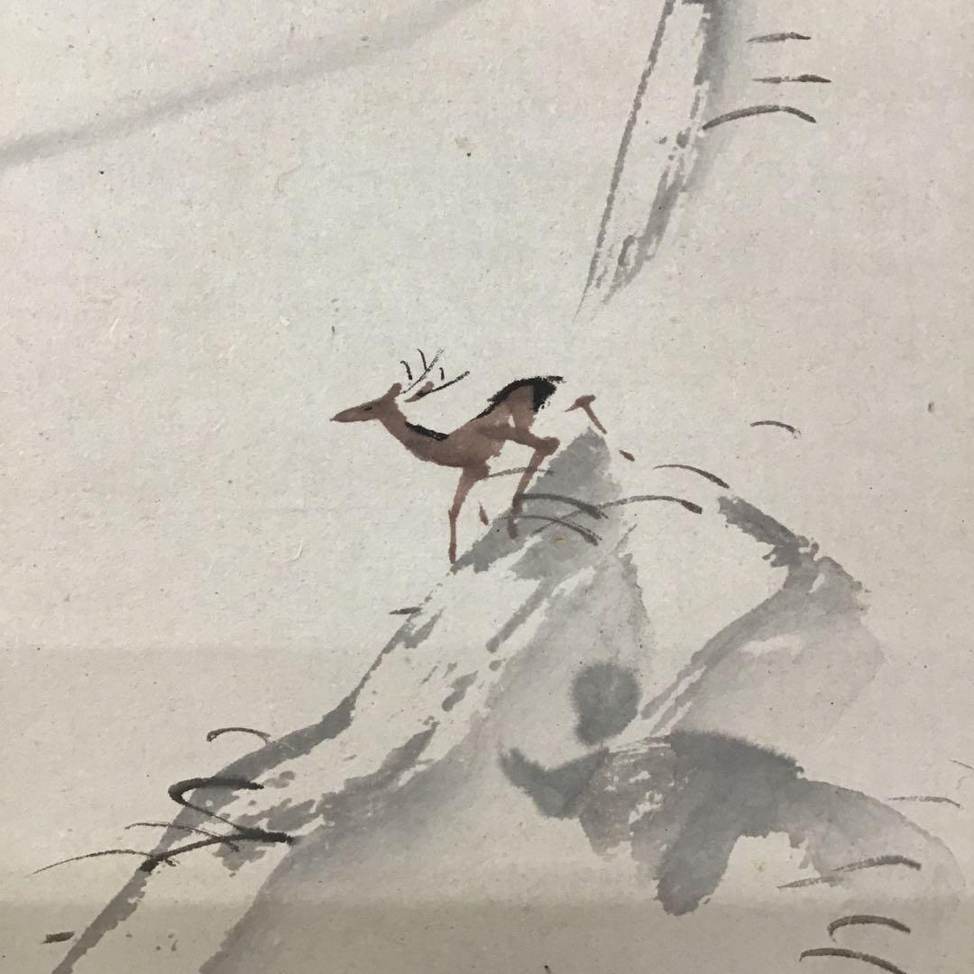 K茶道具　掛軸　「秋山鹿」　丹羽玉邦(にわぎょくほう)作　共箱　S976KJ