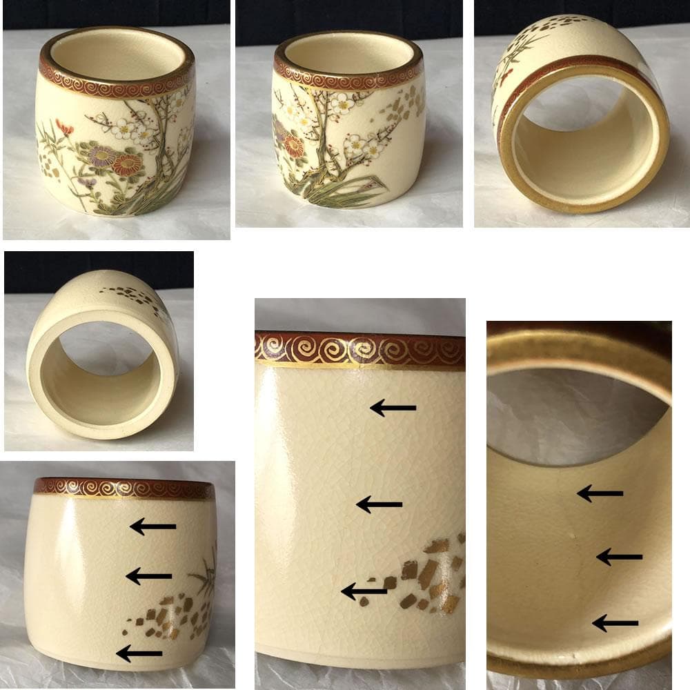 F1195 岡田暁山 仁清 竹林絵 皆具 京薩摩焼 水指 建水 蓋置(傷あり)