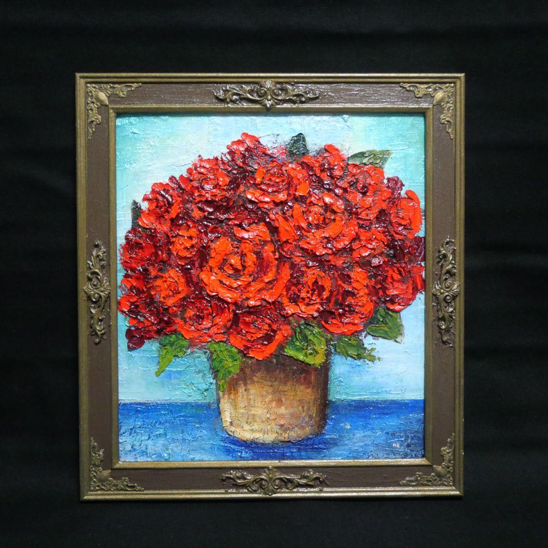 油絵 油彩 油彩画 絵 絵画【赤い薔薇】