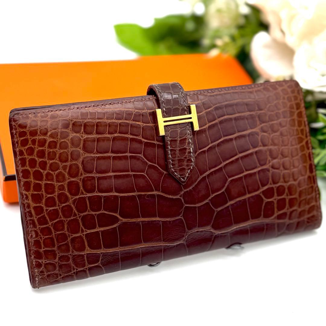 エルメス べアン アリゲーター クロコダイル エキゾチック 長財布 P32