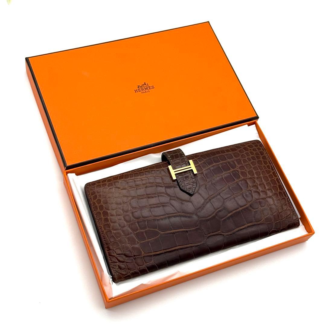 エルメス べアン アリゲーター クロコダイル エキゾチック 長財布 P32