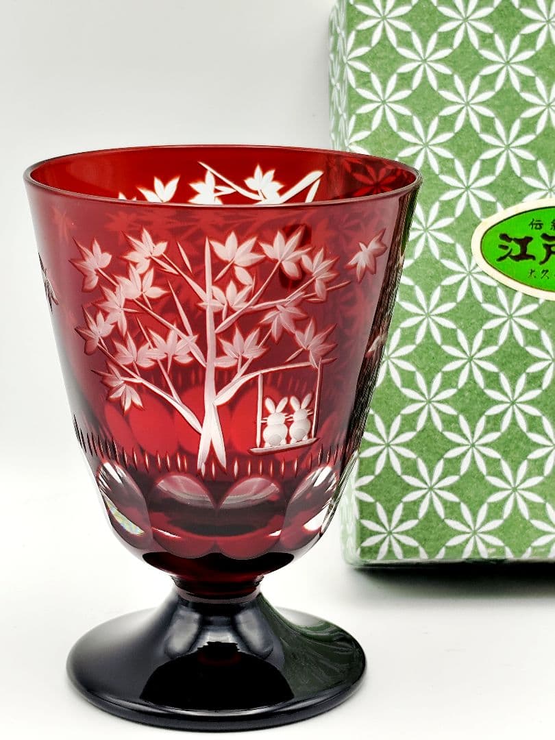 美品☆江戸切子 大久保忠幸 脚付グラス（切子 江戸切子 薩摩切子）