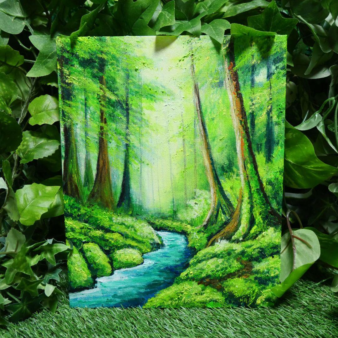 油絵 油彩 油彩画 絵 絵画 【新緑の渓谷】