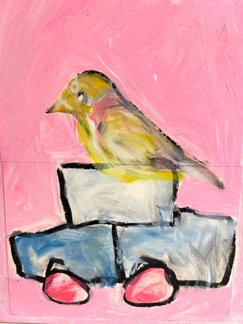 エディ・ドミニク・デュビアン　鳥と車　原画　キャンバスアート　エイチピーデコ