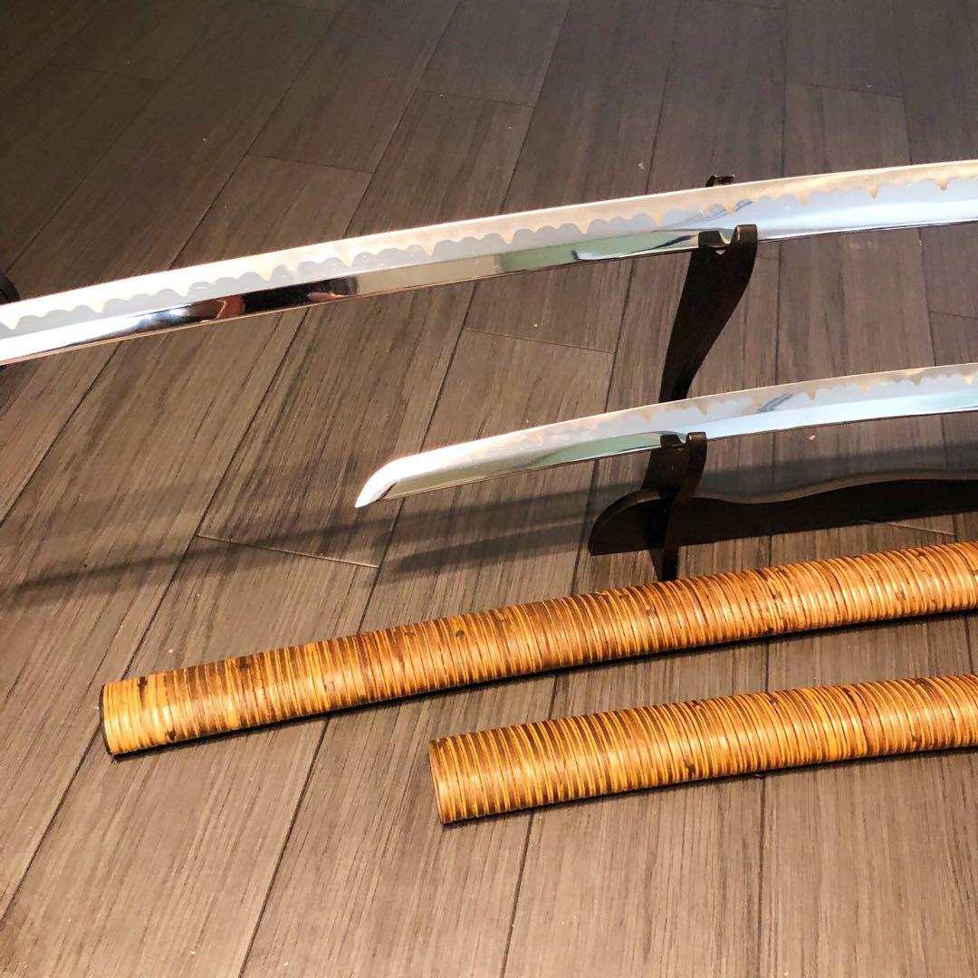 高級模造刀　 藤巻き　竹拵え　大小2本セット 太刀　脇差