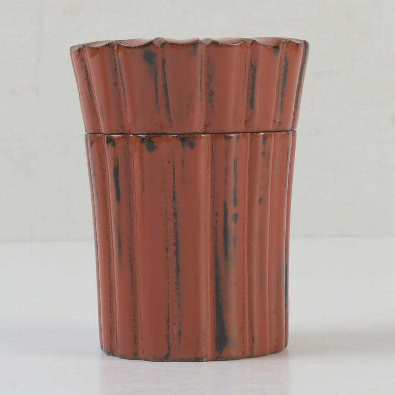 茶道具　輪島塗　久世宗春作　根来菊形　末広棗　共箱　V　9648