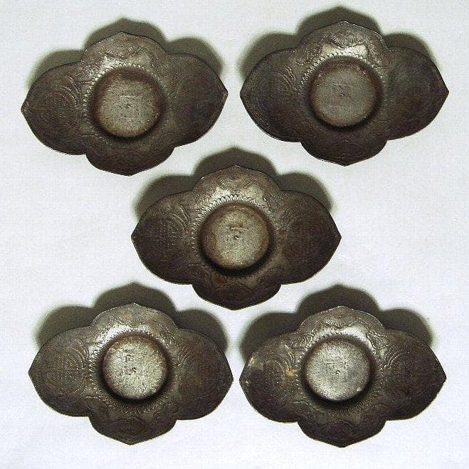 624『中国美術 古錫 十字紋 茶托 ５枚』/骨董品 古美術 古玩 アンティーク