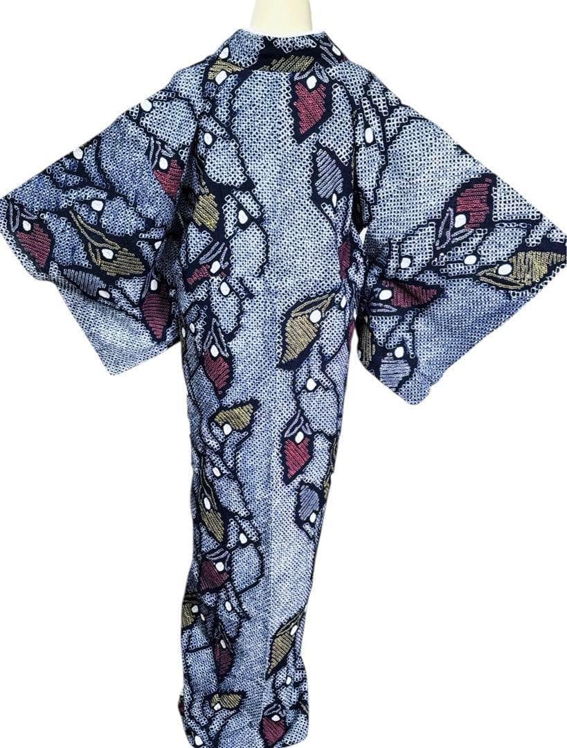 A84夏着物　浴衣　有松鳴海絞り 高級浴衣 花 綿　美品