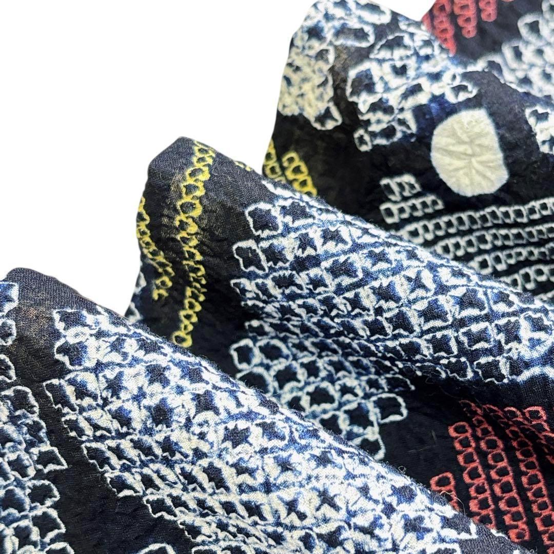 A84夏着物　浴衣　有松鳴海絞り 高級浴衣 花 綿　美品