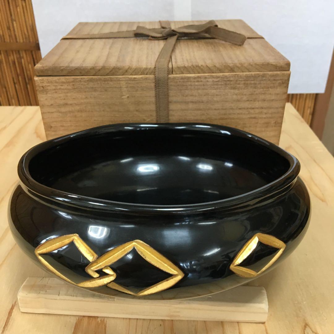 茶道具 灰器 不染斎 極 九谷焼 角ツナギ 灰器 共箱 Ｎ154HＩ