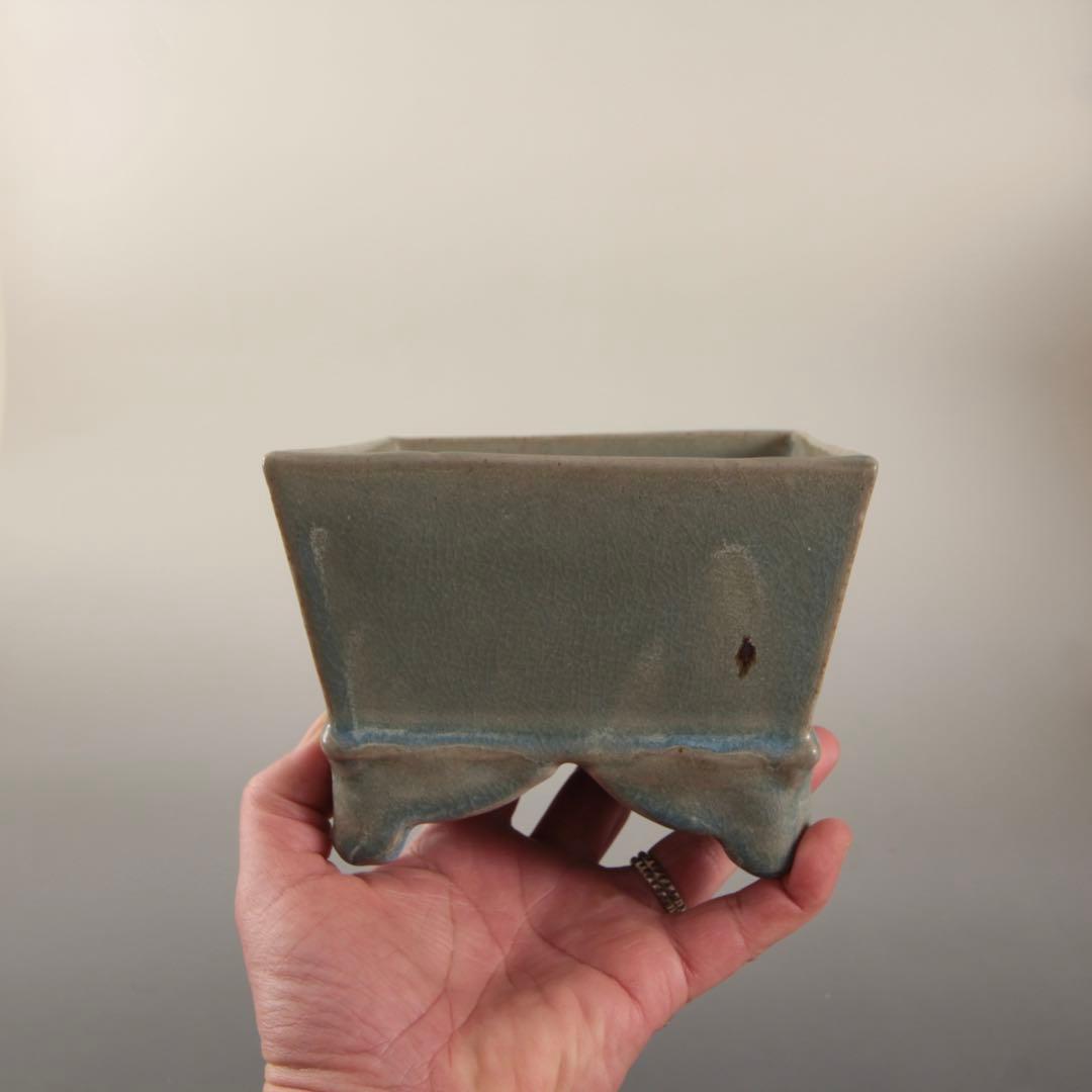 天晴釉 四方形 香炉 倣古 仿汝釉 清朝期？ 中国美術 青磁香炉 古美術 古道具
