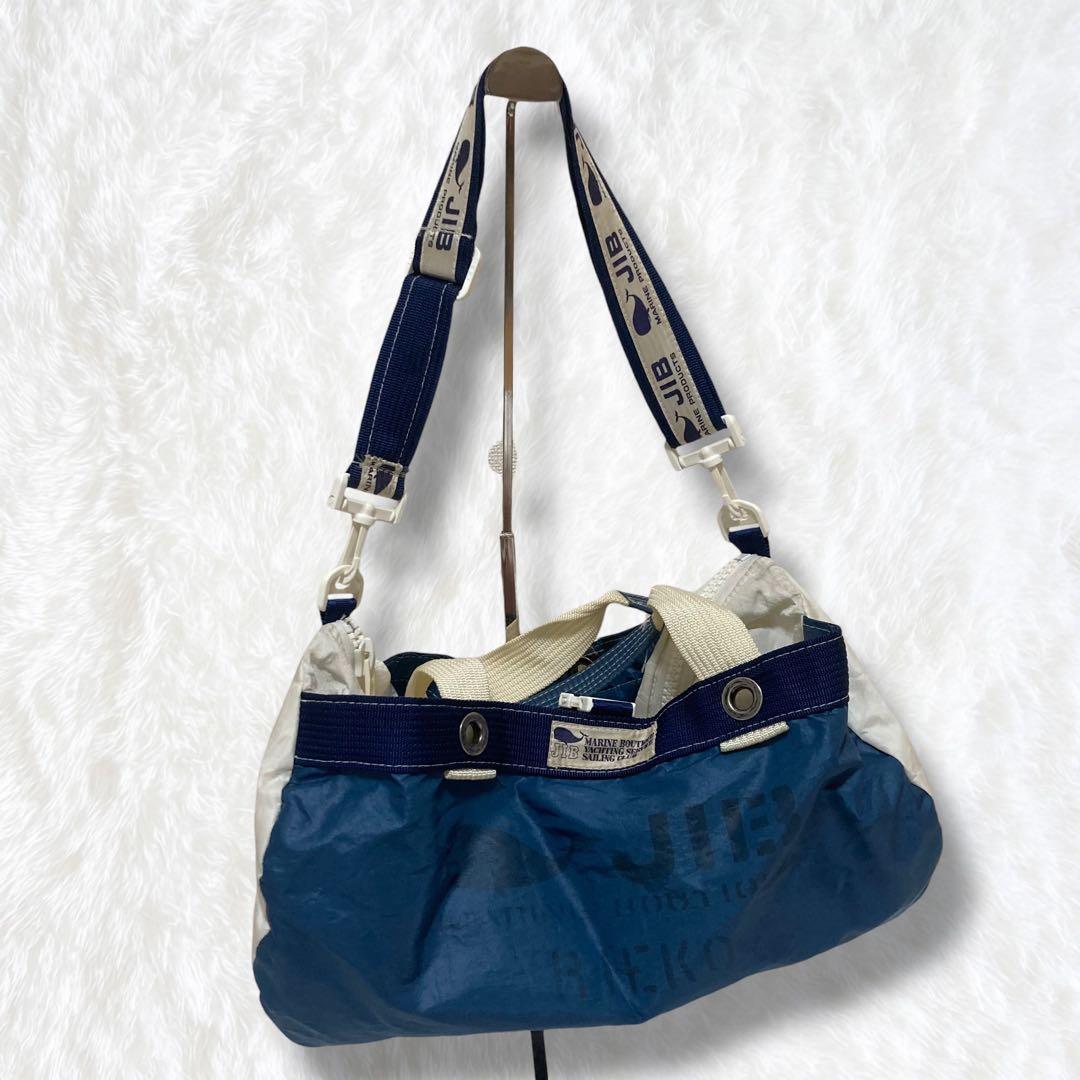 JIB ジブ ダッフルバッグ 2way ショルダーバッグ セイルクロス 紺 白