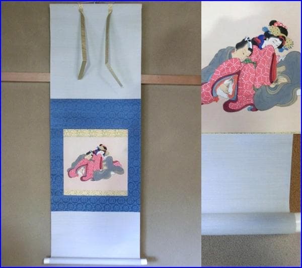 掛軸■春画 日本画 浮世絵 絹本 時代 茶掛け 浮世絵 美術品 骨董品■C