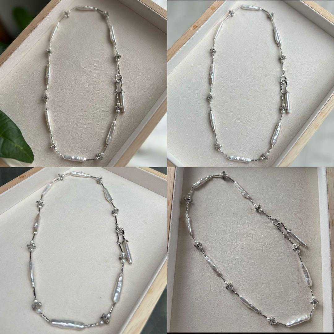 花びらケシパールネックレス　スティックバロックパールネックレス　一連　淡水本真珠