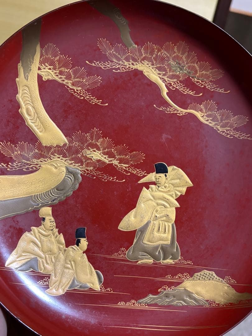 明治時代 金蒔絵 朱塗 祝議用 大盃 金彩絵図 漆器 骨董品 蔵出し 時代物