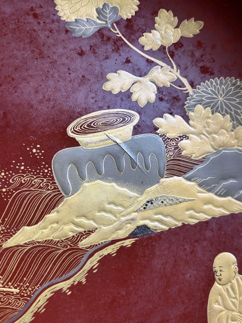 明治時代 金蒔絵 朱塗 祝議用 大盃 金彩絵図 漆器 骨董品 蔵出し 時代物