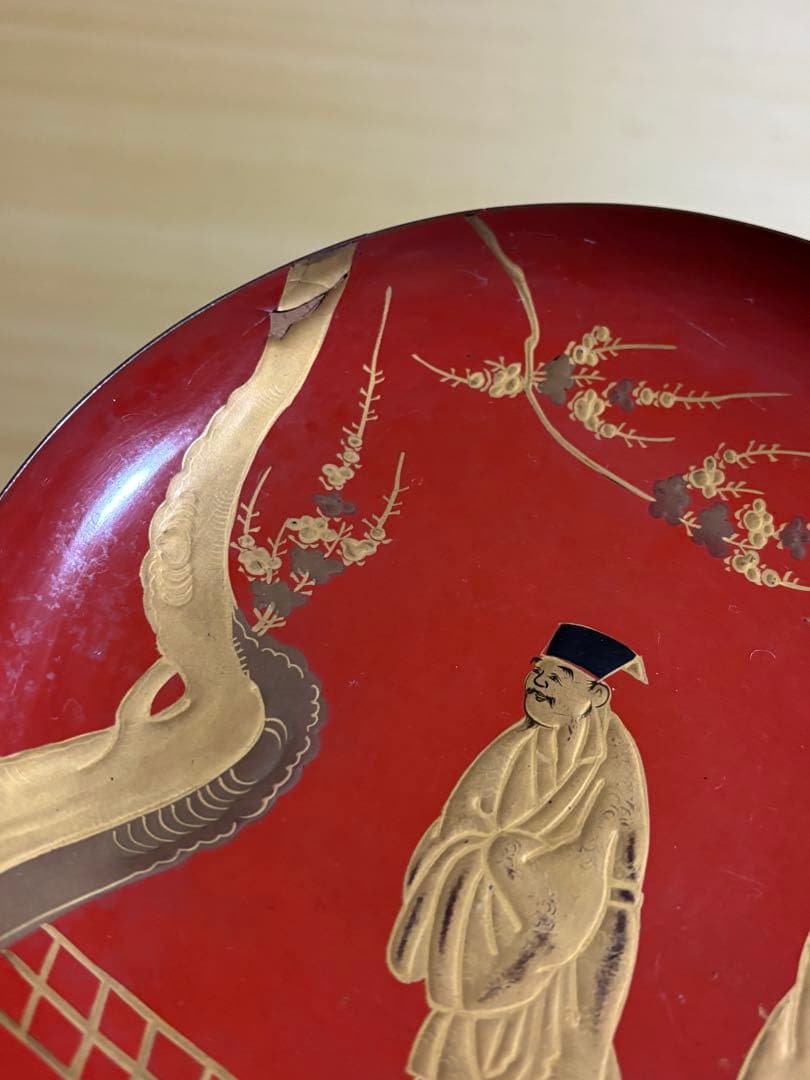 明治時代 金蒔絵 朱塗 祝議用 大盃 金彩絵図 漆器 骨董品 蔵出し 時代物