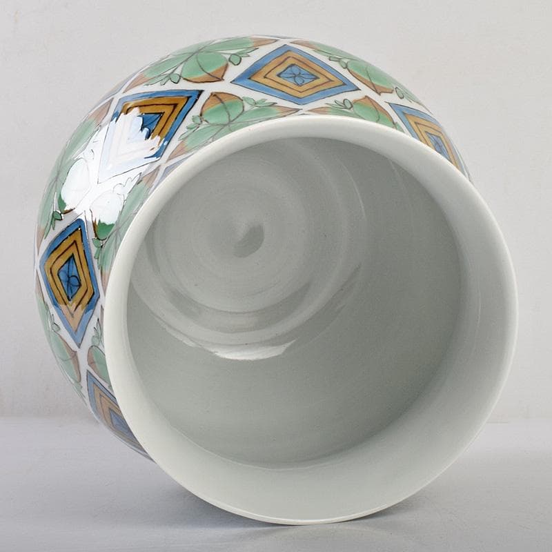 九谷焼　宮川哲爾造　色絵草花更紗文　花器　共布共箱　M　R9235B