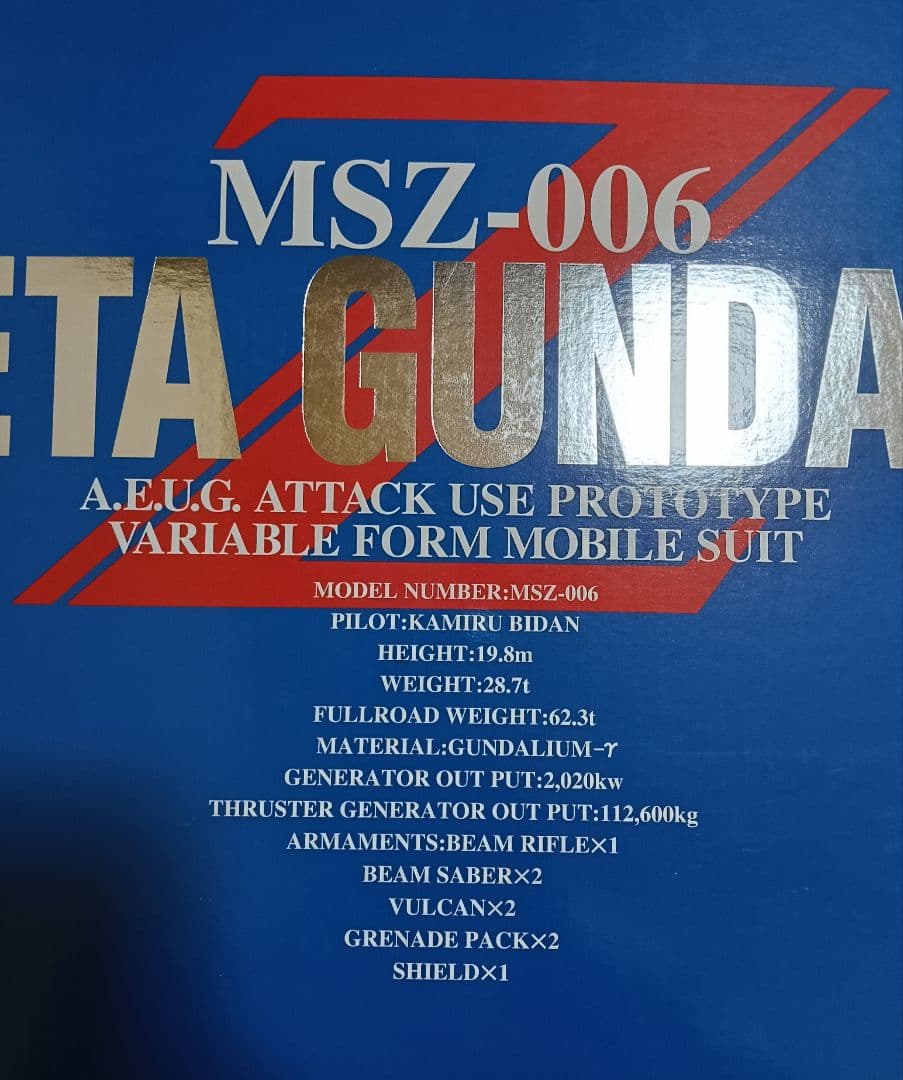BANDAI 1/60 PG　MSZ-006 ZETA GUNDAM 未組立