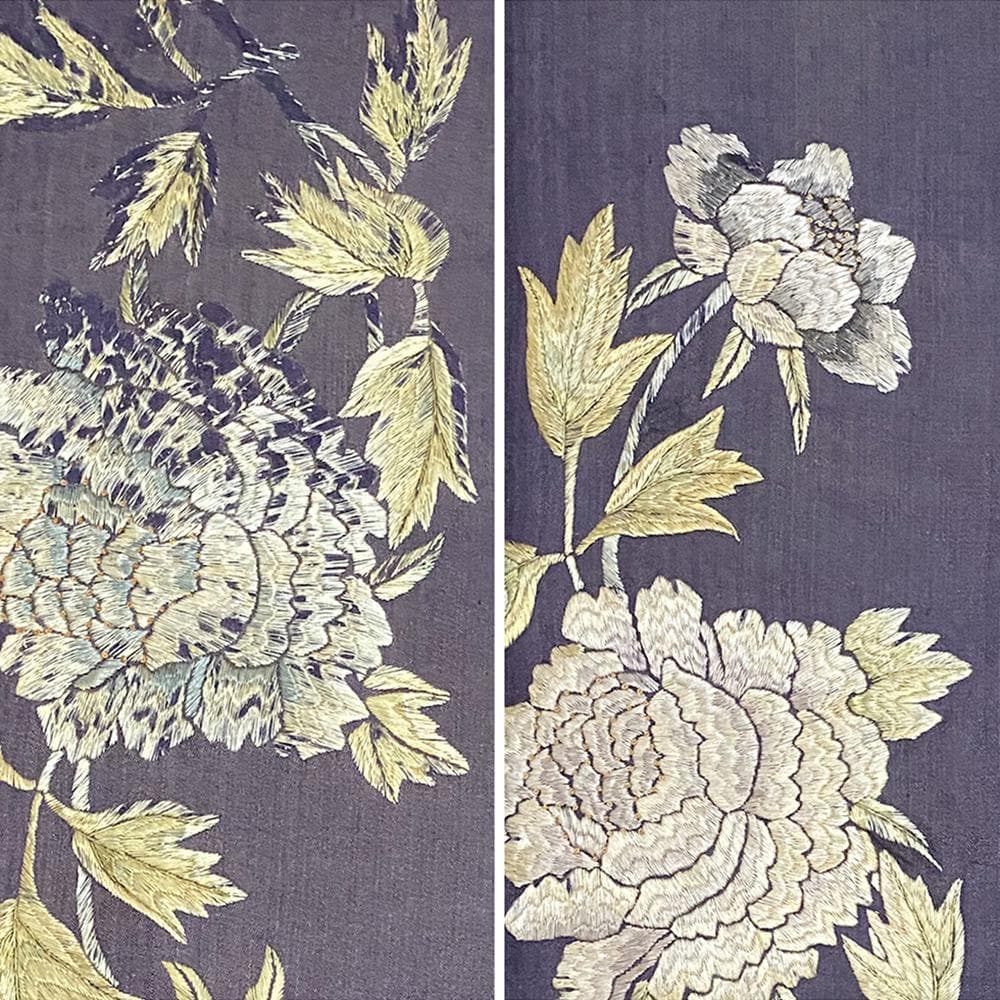 【繍】　★ 衝立 花蝶図繍片 ★　時代物　蝶々 花卉 刺繍文様　明清織繍