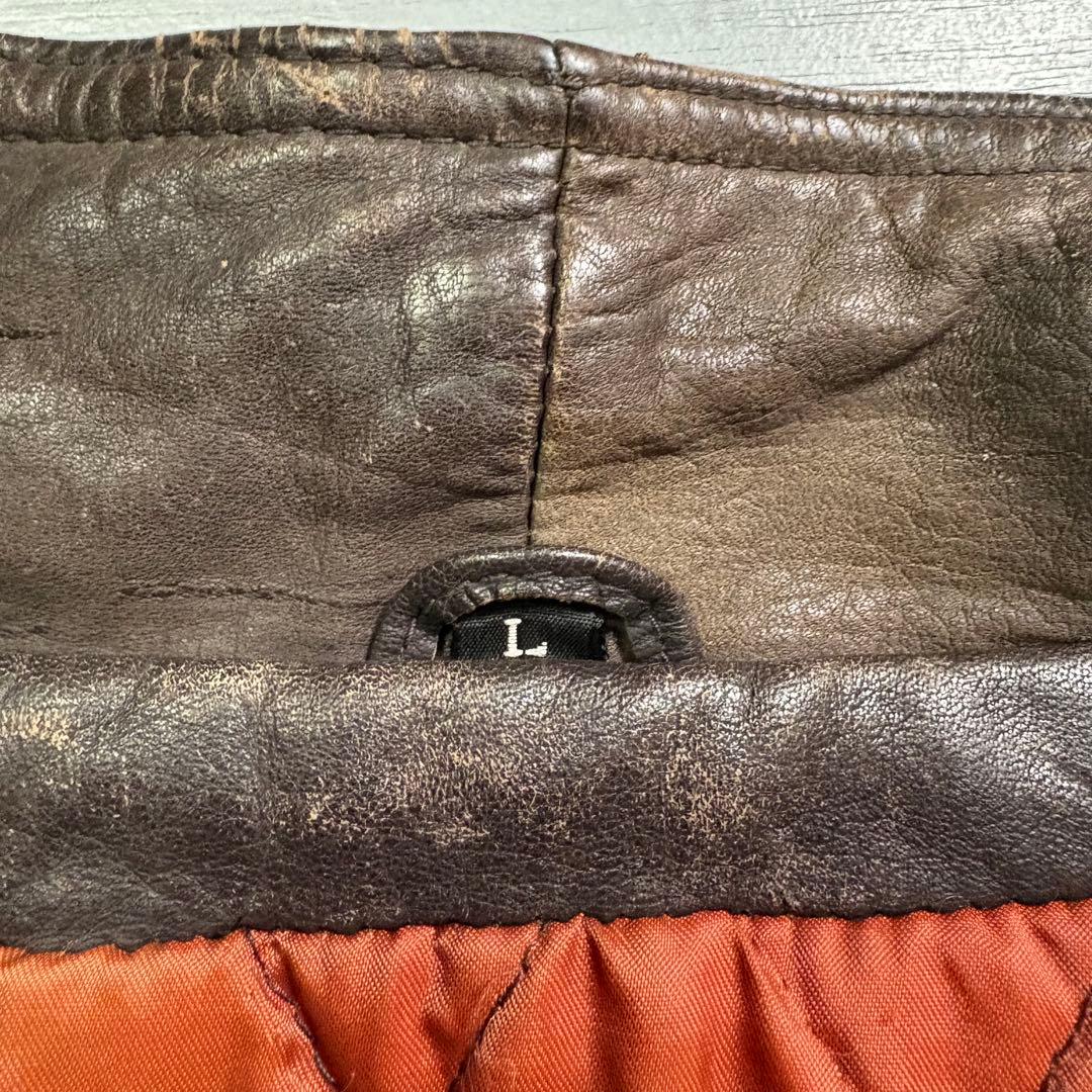 vintage レザーファイヤーマンジャケット　本革オールレザー　短丈　牛革　L