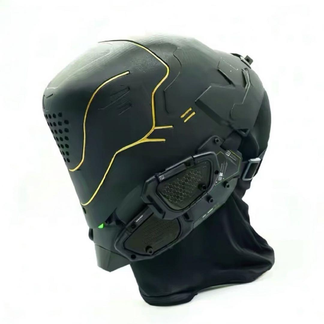 サイボーグ風フェイスマスク ブラック/ゴールド　サイバーパンク　コスプレ