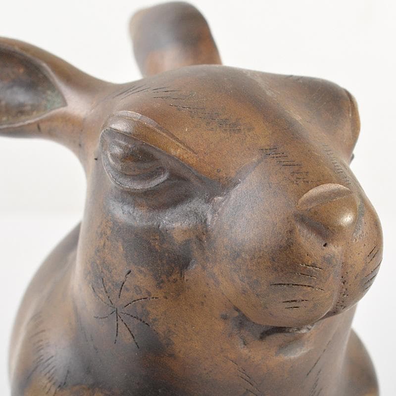 ブロンズ像　古銅　うさぎ　兎　一對　置物　重さ合計約2076g　D　R7486