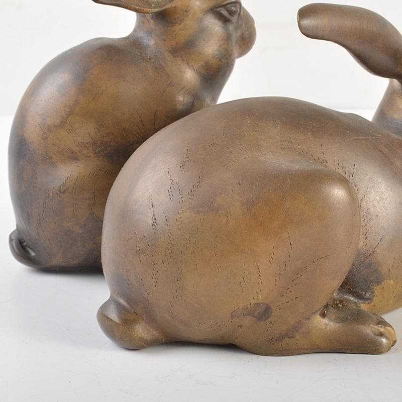 ブロンズ像　古銅　うさぎ　兎　一對　置物　重さ合計約2076g　D　R7486