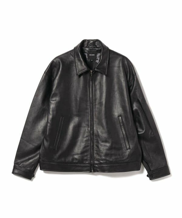 BEAMS　ワイドフィット レザー ジップブルゾン
