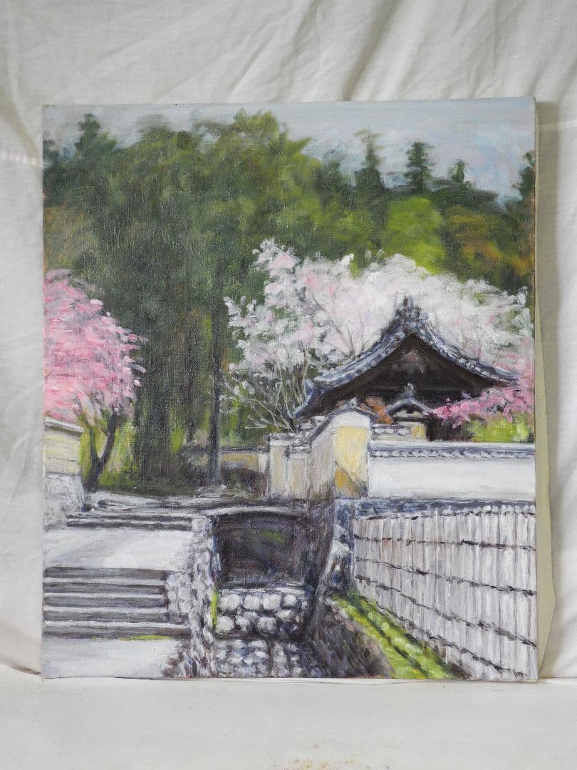 油絵二月堂裏参道の春