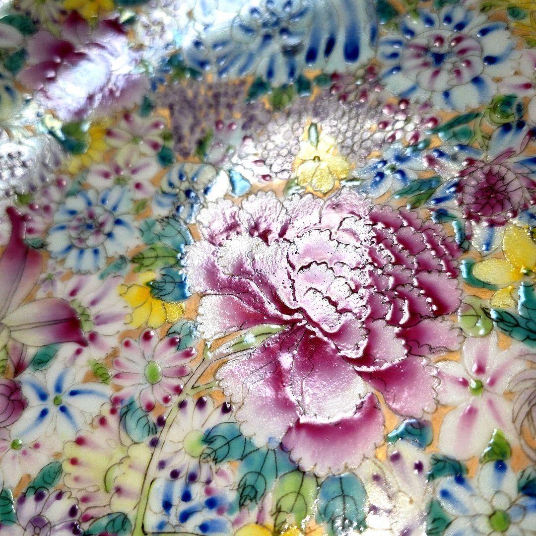 乾隆年製 中国美術 粉彩百花不落地/花詰 28cm 大皿 盛皿