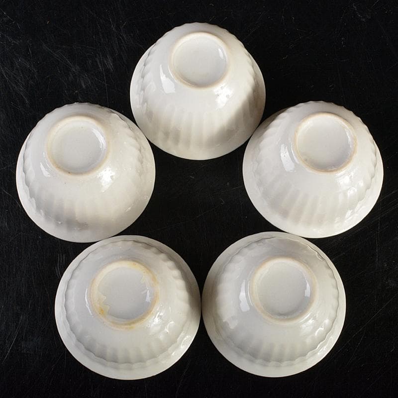 煎茶道具　徳化窯　白磁　線文　煎茶碗　五客　時代箱付　M　R8513