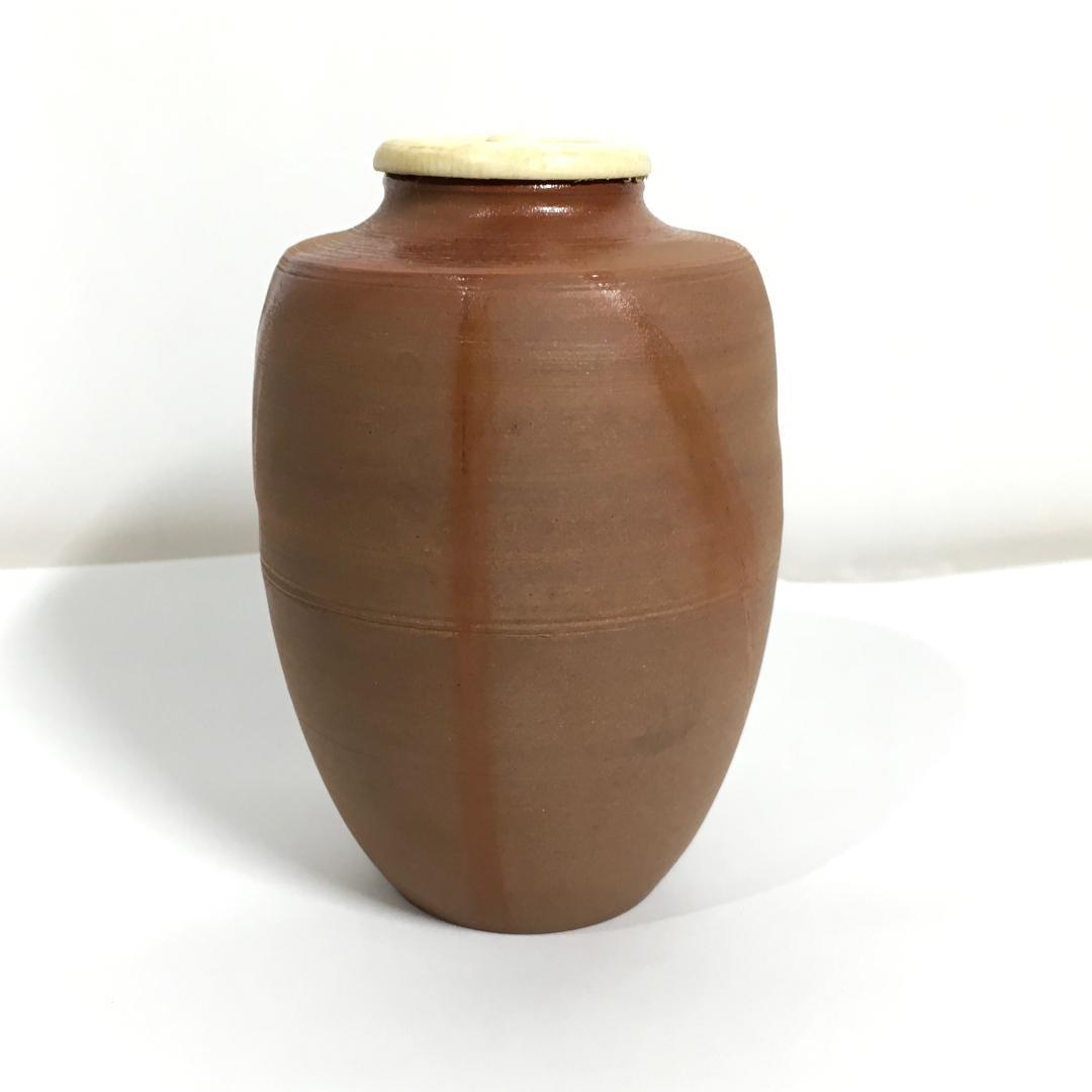 木村陶峰 肩衝茶入 火襷が見事な作品 美しく可愛い苺裂仕覆 無骨な共箱の文字