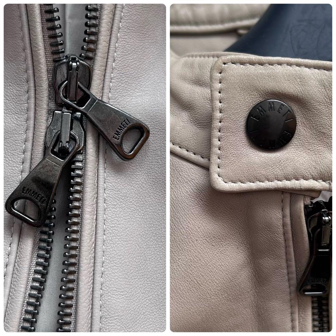 EMMETI JURI 羊革 シングルライダース ジャケット ベージュ 50