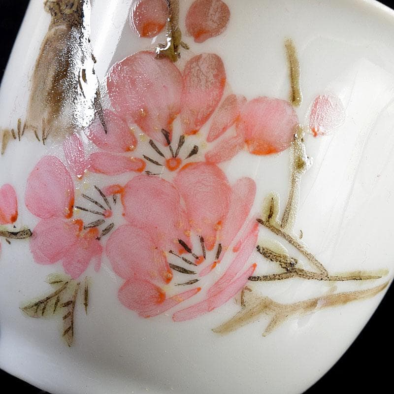 中国　乾隆年製款　薄胎　粉彩　鳥桜文　煎茶碗　八客　V　R7584