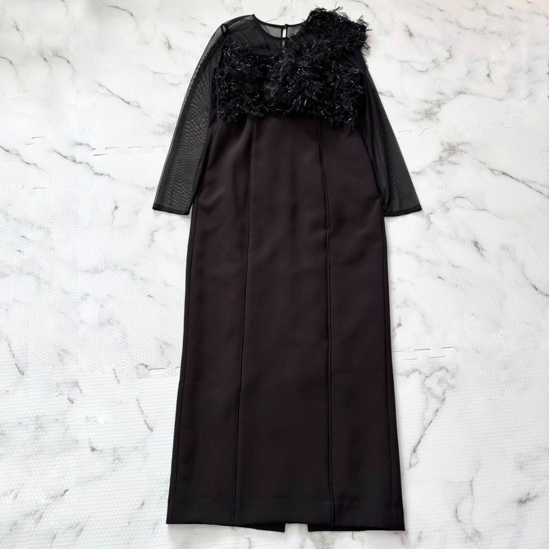 新品　ANDRESD フリンジグリッターノットドレス ブラック　ワンピース