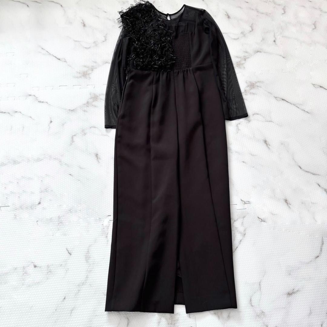 新品　ANDRESD フリンジグリッターノットドレス ブラック　ワンピース