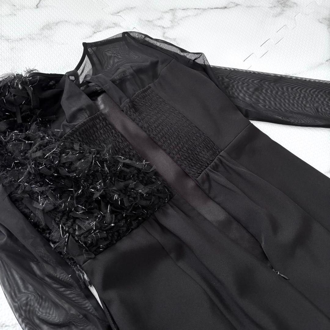 新品　ANDRESD フリンジグリッターノットドレス ブラック　ワンピース