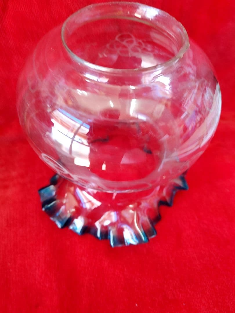 座敷ランプ　青色金魚鉢形ガラスシェード