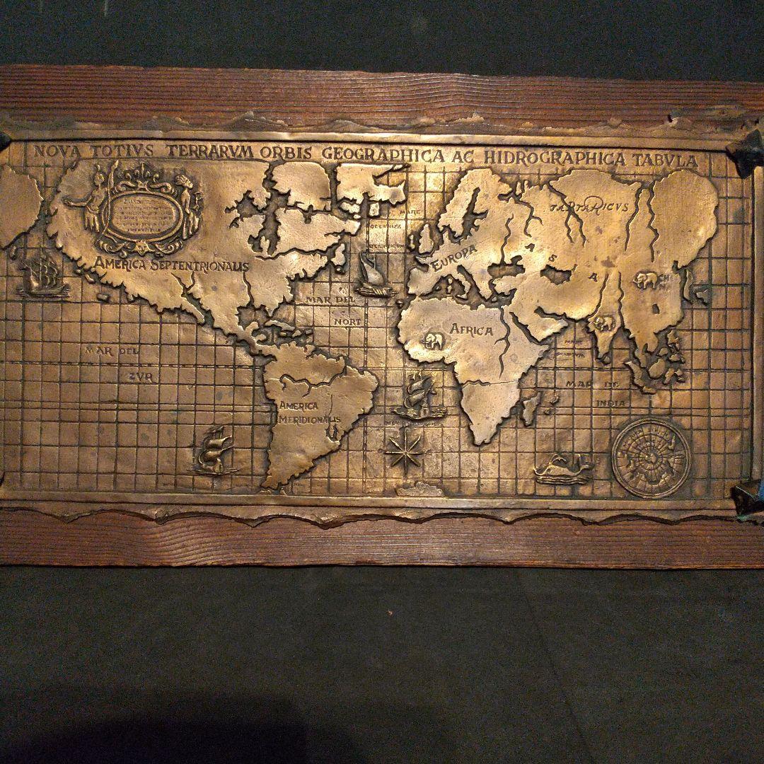 アンティーク 銅板画 古地図デザイン 木製装飾板