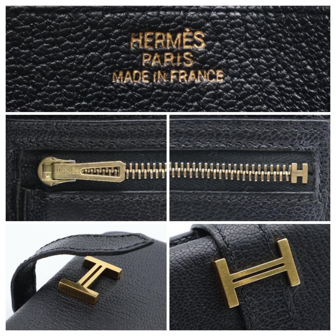 鑑定書付き【極美品】HERMES ベアンコンパクト　シェーブル　黒　折り財布