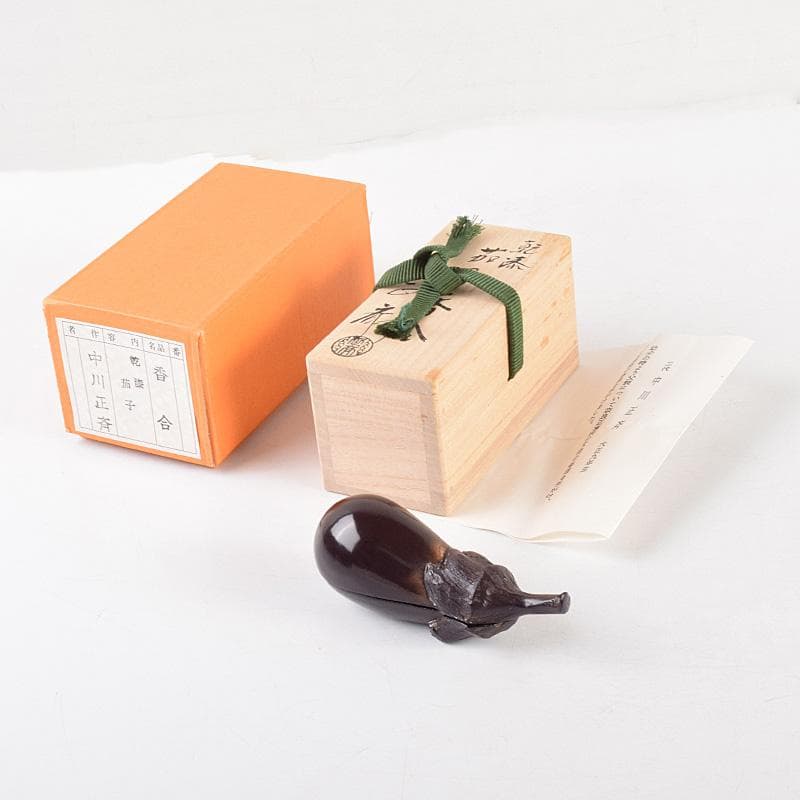 茶道具　二代　中川正斉作　乾漆　茄子香合　共箱　V　R4911