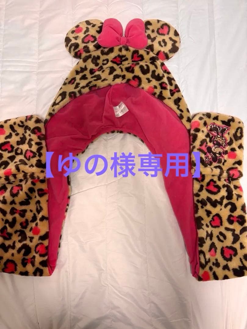 ミッキー耳付きヒョウ柄フード