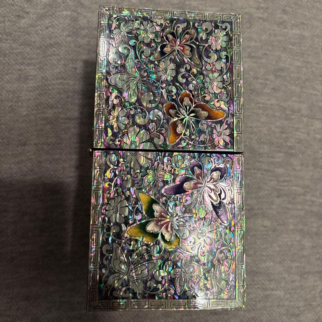 韓国 伝統工芸 螺鈿細工 双子宝石箱 ジュエリーボックス 小物入れ 蝶 花