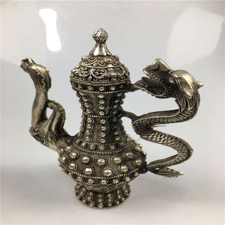 古工芸品白銅竜壷置物銅竜口急須アクセサリー置物