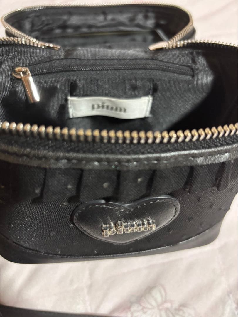 pium ハートドットチュールバニティ バッグ ブラック