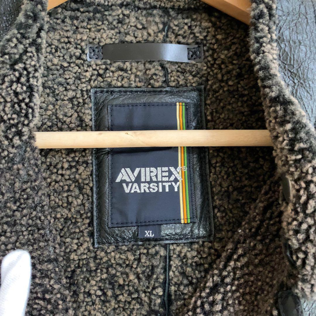 XL AVIREX ムートンレザー ジャケット ライダース 黒 ボア メンズ 革